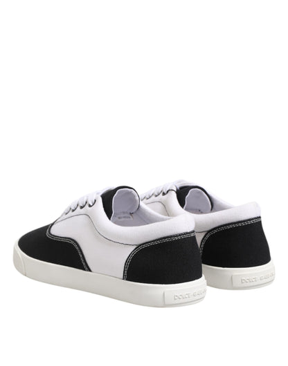 Dolce & Gabbana Black Cotton Canvas Lace Up Men Sneakers Shoes