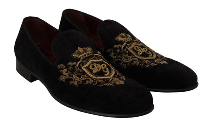 Mocassins noirs Dolce &amp; gabbana avec broderie couronne dorée