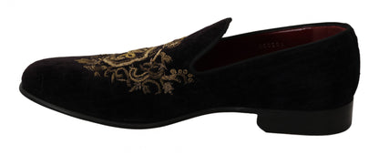 Mocassins noirs Dolce &amp; gabbana avec broderie couronne dorée