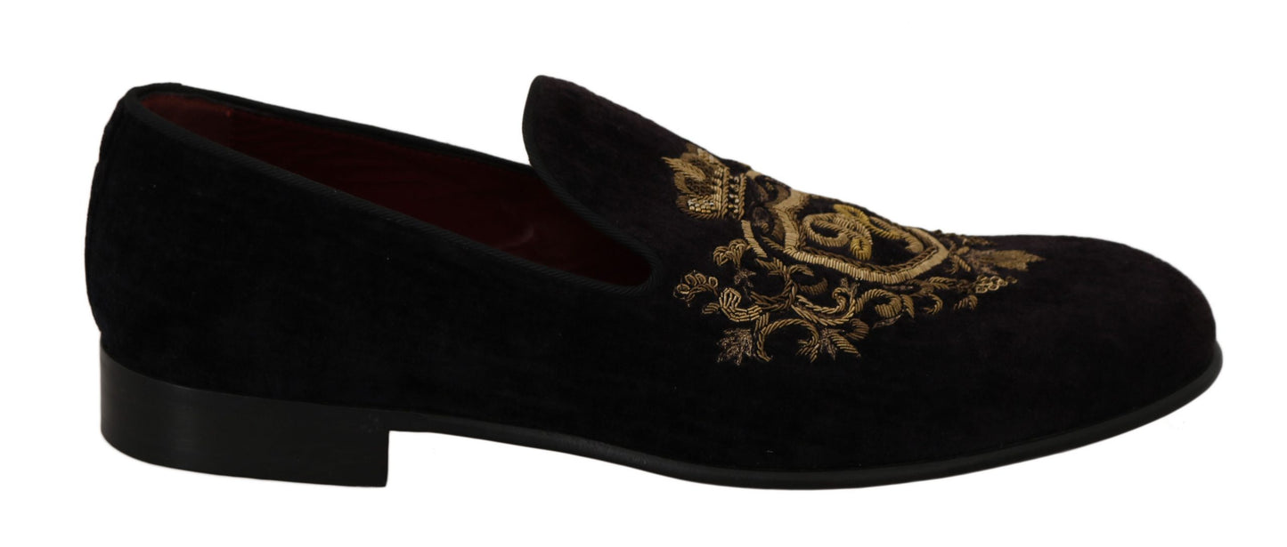 Mocassins noirs Dolce &amp; gabbana avec broderie couronne dorée