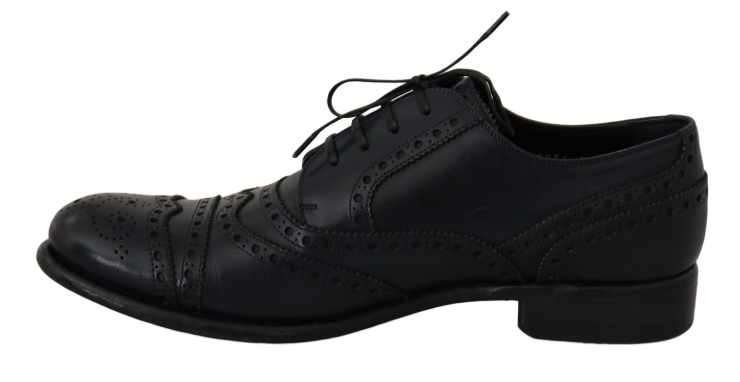 Dolce & Gabbana Elegant Blue Leather Wingtip Derby Shoes