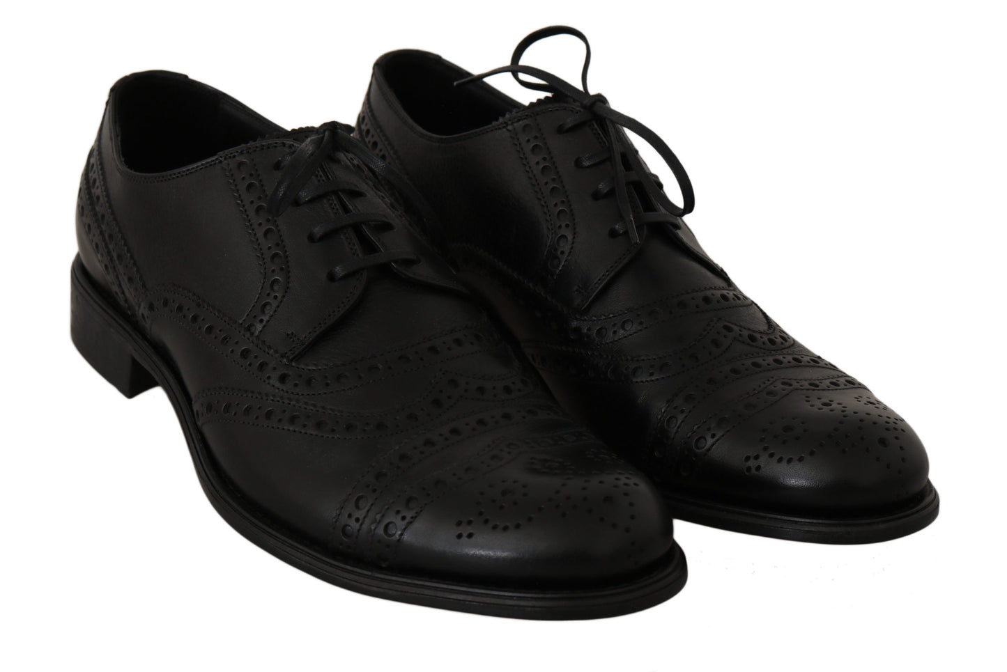 Dolce &amp; gabbana chaussures habillées derby en cuir noir à bout d'aile