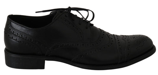 Dolce &amp; gabbana chaussures habillées derby en cuir noir à bout d'aile