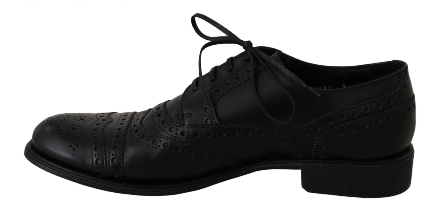 Dolce &amp; gabbana chaussures habillées derby en cuir noir à bout d'aile