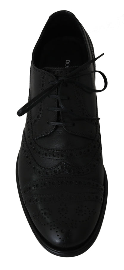 Dolce &amp; gabbana chaussures habillées derby en cuir noir à bout d'aile