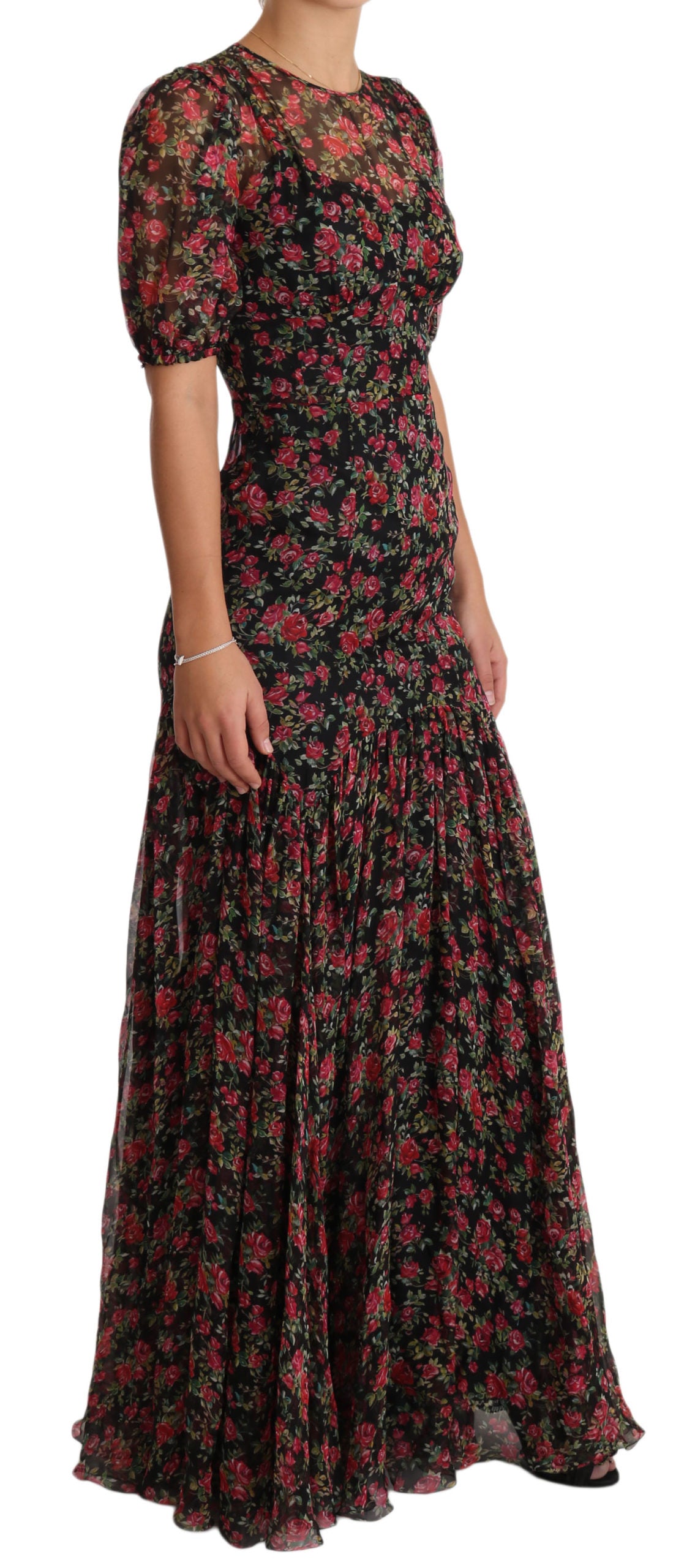 Robe trapèze fleurie en soie noire Dolce &amp; Gabbana