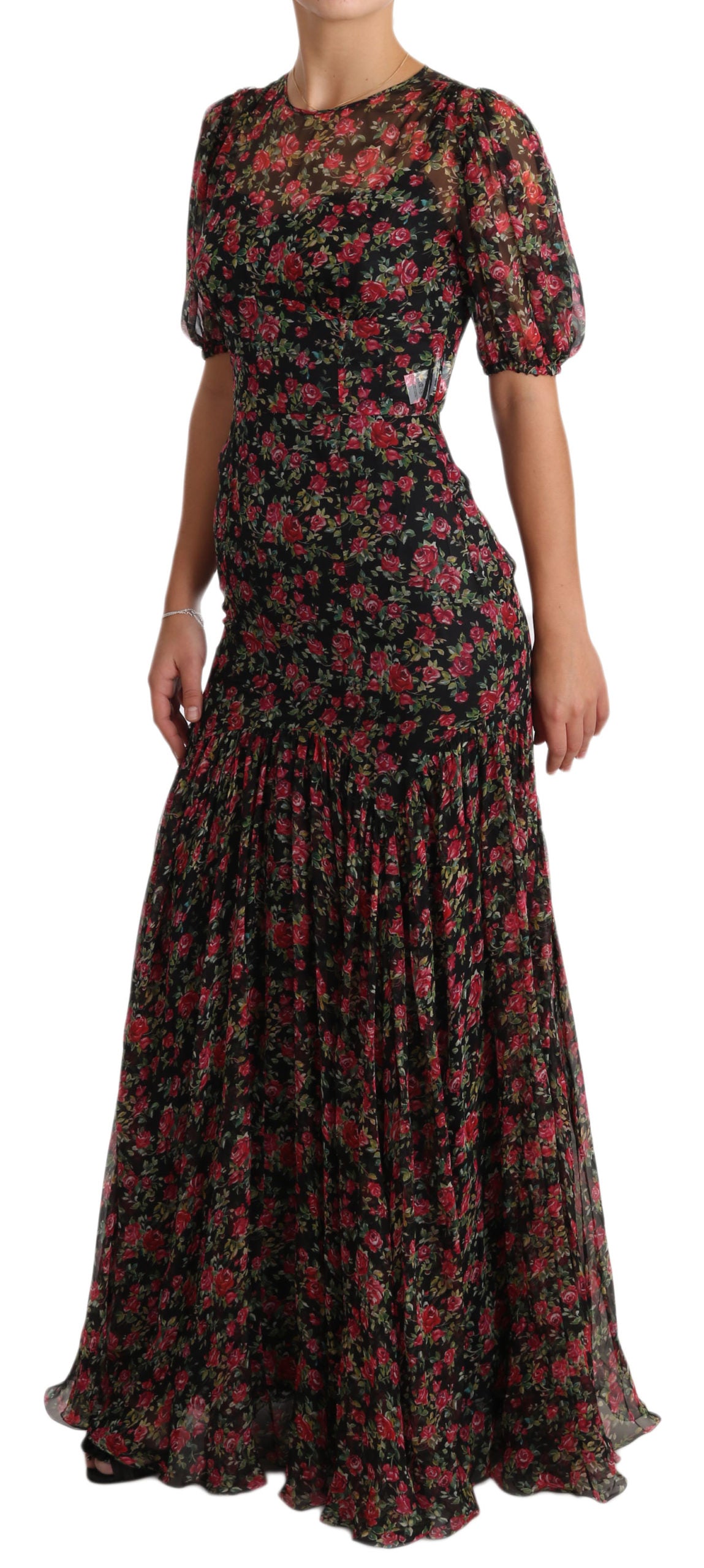 Robe trapèze fleurie en soie noire Dolce &amp; Gabbana