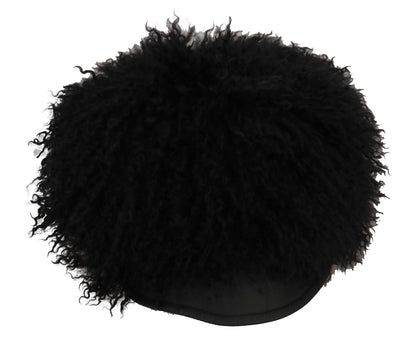 Dolce & Gabbana Chic Black Gatsby Cap in Tibet Lamb Fur