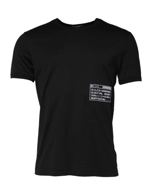 Dolce & Gabbana Black Logo Patch Cotton Crew Neck T-shirt