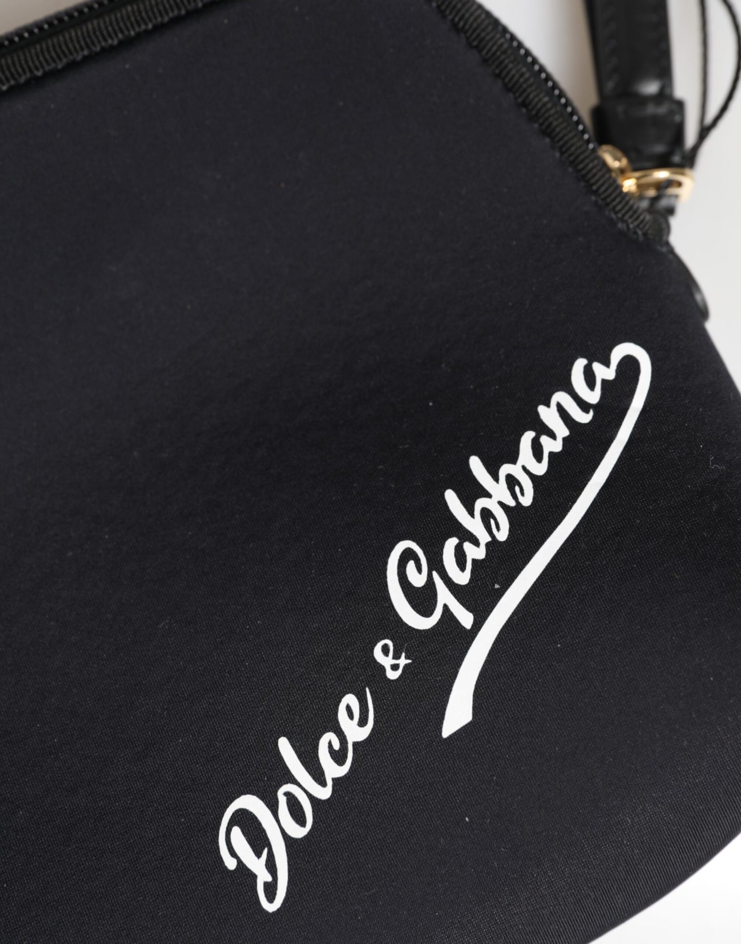 Dolce & Gabbana Black Solid Nylon DG LogoPrint Clutch Zip Borse Pouch Bag