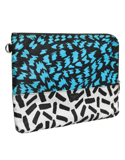 Dolce & Gabbana Multicolor Printed Nylon Logo Plaque Men Clutch Pouch Bag