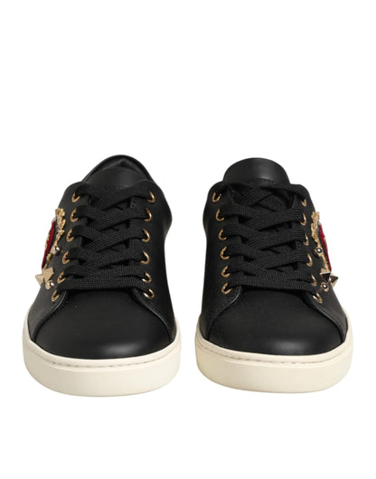 Dolce & Gabbana Black Leather Sacred Heart Sneakers Shoes