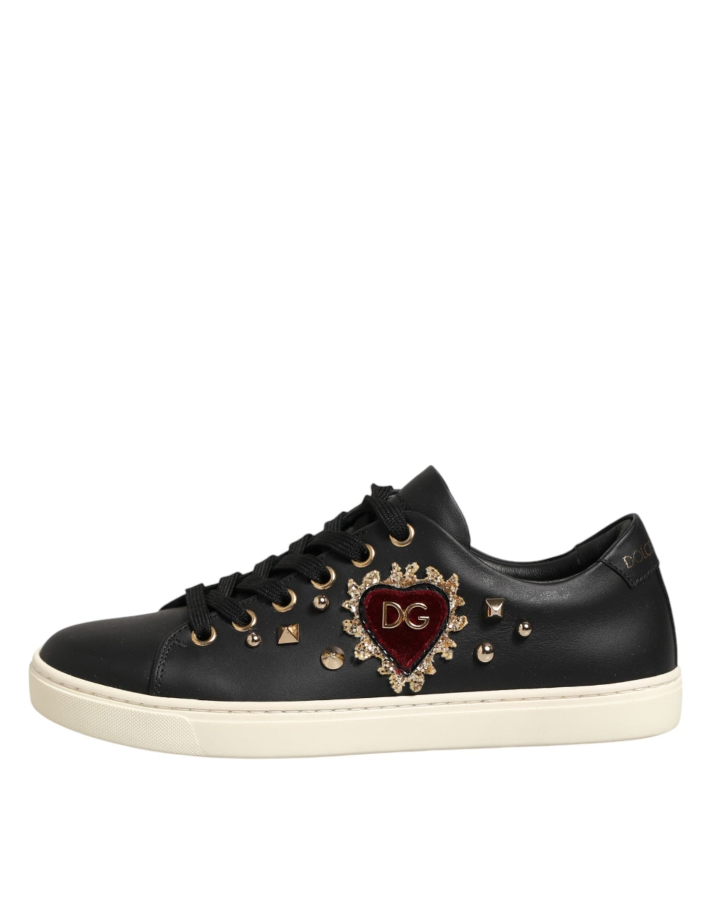 Dolce & Gabbana Black Leather Sacred Heart Sneakers Shoes