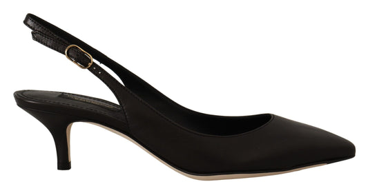 Dolce & gabbana black leather slingbacks heels