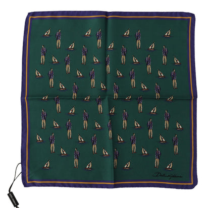 Foulard carré pour homme en soie verte Dolce &amp; gabbana