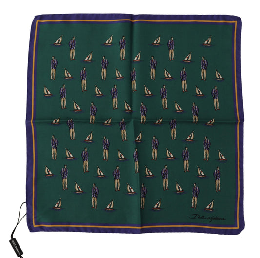 Foulard carré pour homme en soie verte Dolce &amp; gabbana