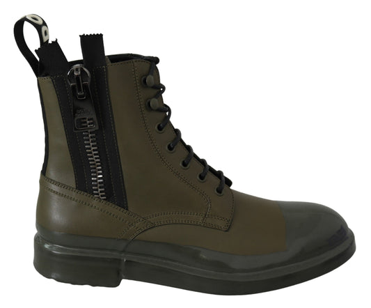 Dolce & gabbana military green leather ankle boots