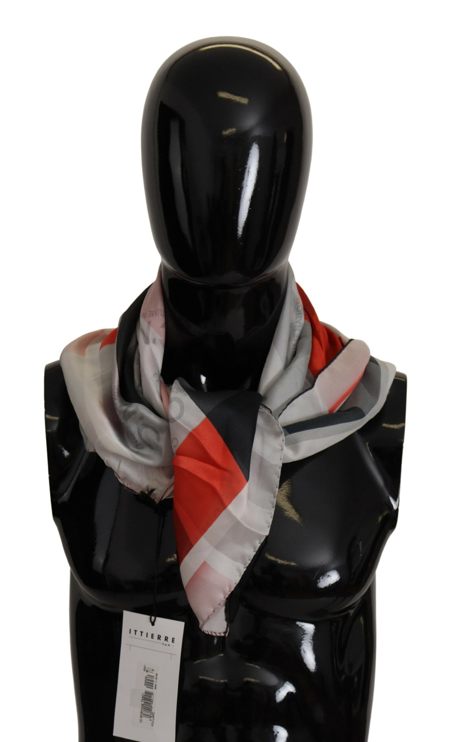 Costume national foulard en soie à carreaux gris rouge