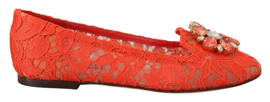 Dolce &amp; Gabbana - Chaussures plates Vally en dentelle - Rouge corail