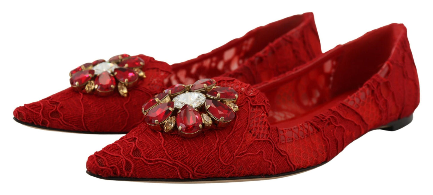 Dolce &amp; gabbana chaussures plates à cristaux rouges