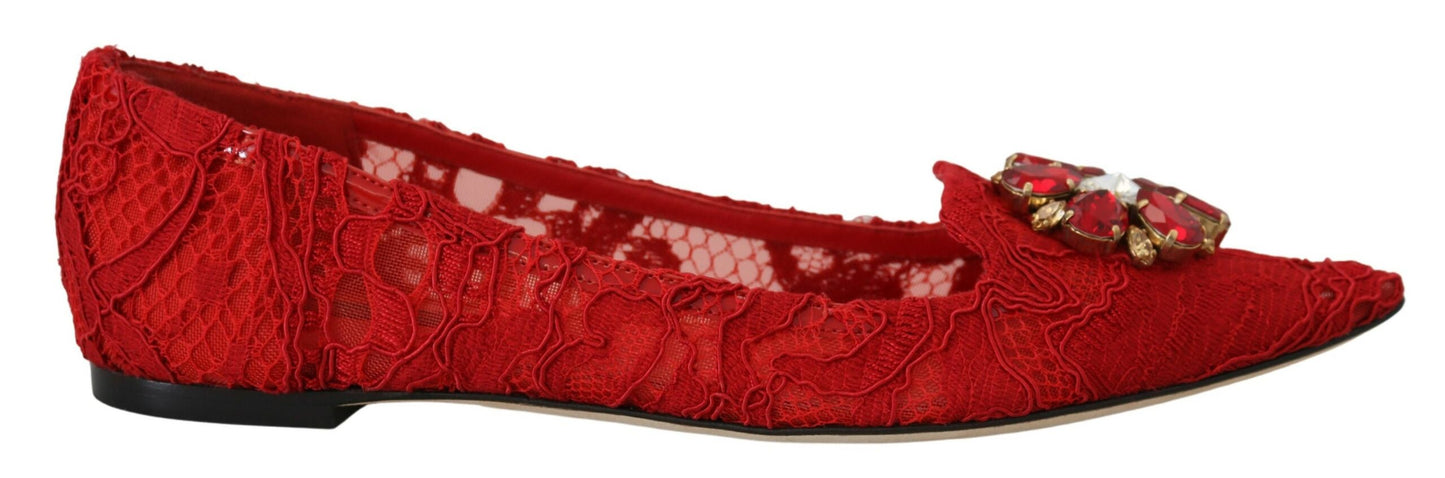 Dolce &amp; gabbana chaussures plates à cristaux rouges