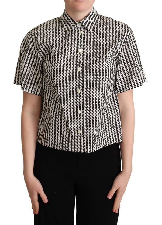 Dolce & gabbana black and white patterned cotton polo