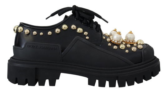 Chaussures derby intemporelles en cuir noir Dolce &amp; Gabbana avec des accents glamour