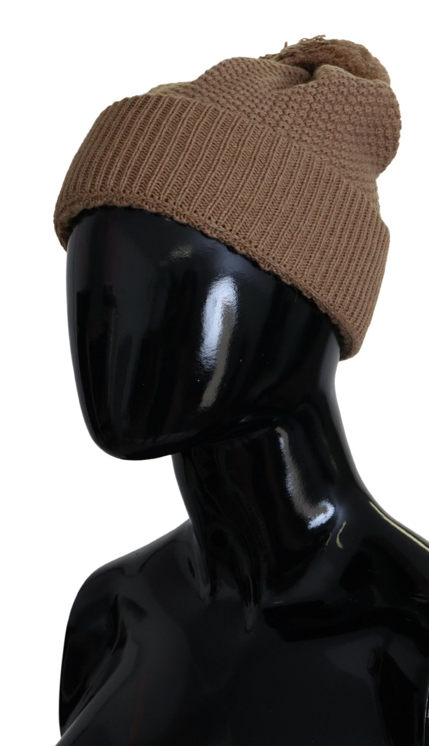 Bonnet en tricot camel Dolce &amp; Gabbana avec accent de fourrure