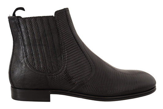 Dolce & gabbana black leather lizard skin derby boots
