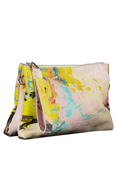 Desigual Chic White Cotton Handbag with Contrasting Details