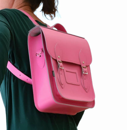 Handmade Leather City Backpack - Hot Fuchsia