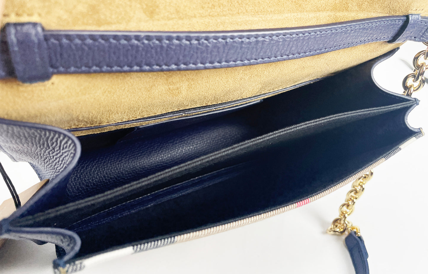 Burberry macken petit sac bandoulière en cuir à carreaux bleu régence