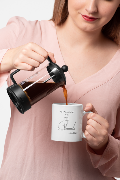 Cat Lover's 11oz Mug - All I Need is My Cat and WiFi