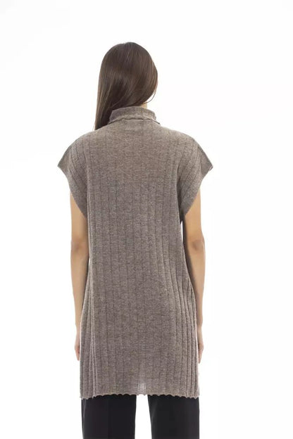 Alpha studio alpaca blend turtleneck sweater with side slits