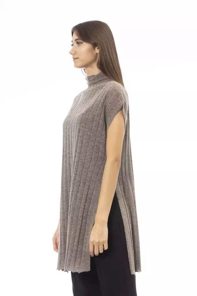 Alpha studio alpaca blend turtleneck sweater with side slits