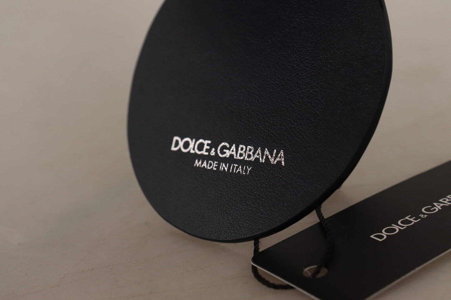 Dolce & gabbana black leather keychain with silver accents