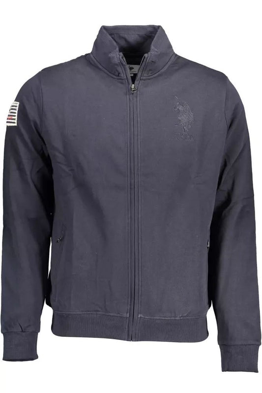 U.S. POLO ASSN. Chic Blue Cotton Zip Sweater with Logo Embroidery