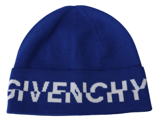Gorro unisex de lana cobalto con detalle de logotipo de Givenchy Chic