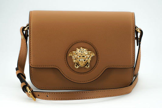 Bolso de hombro Versace de piel de becerro marrón