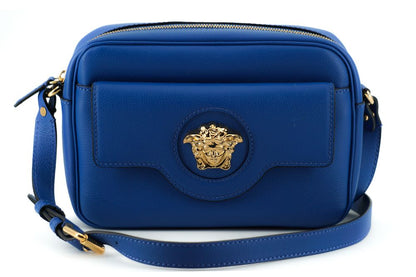 Bolso bandolera Versace de piel de becerro azul