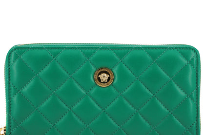 Cartera larga con cremallera alrededor de cuero verde Versace