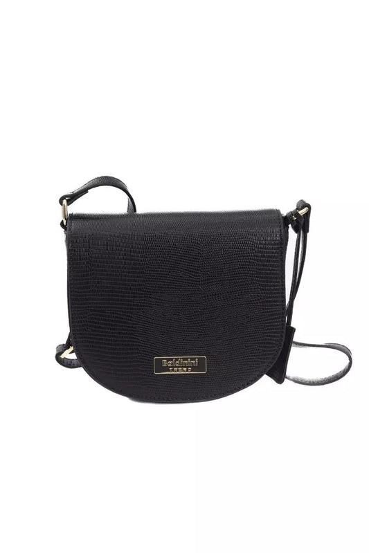 Baldinini Trend Elegante bolso negro con solapa y detalles dorados