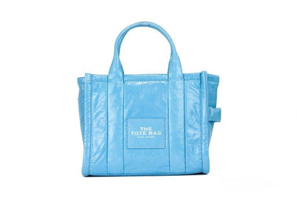 Marc Jacobs The Shiny Crinkle Mini Tote Bolso bandolera de cuero azul aire