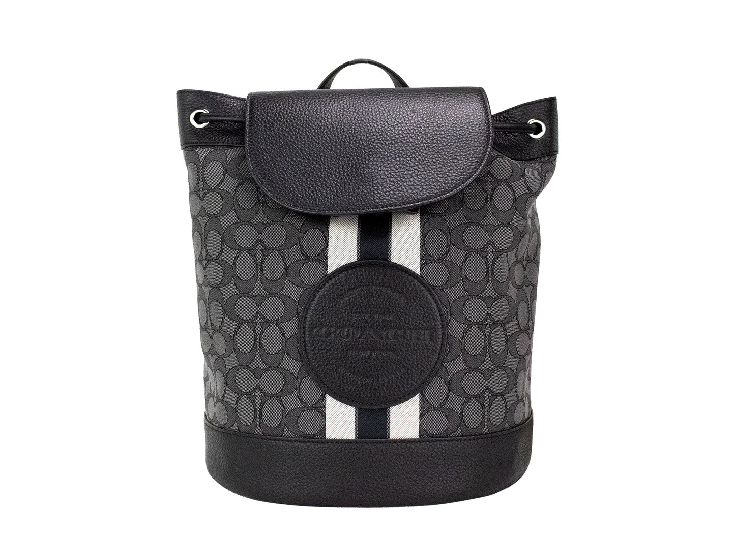 COACH Mochila Dempsey de lona jacquard con parche del logo en negro ahumado